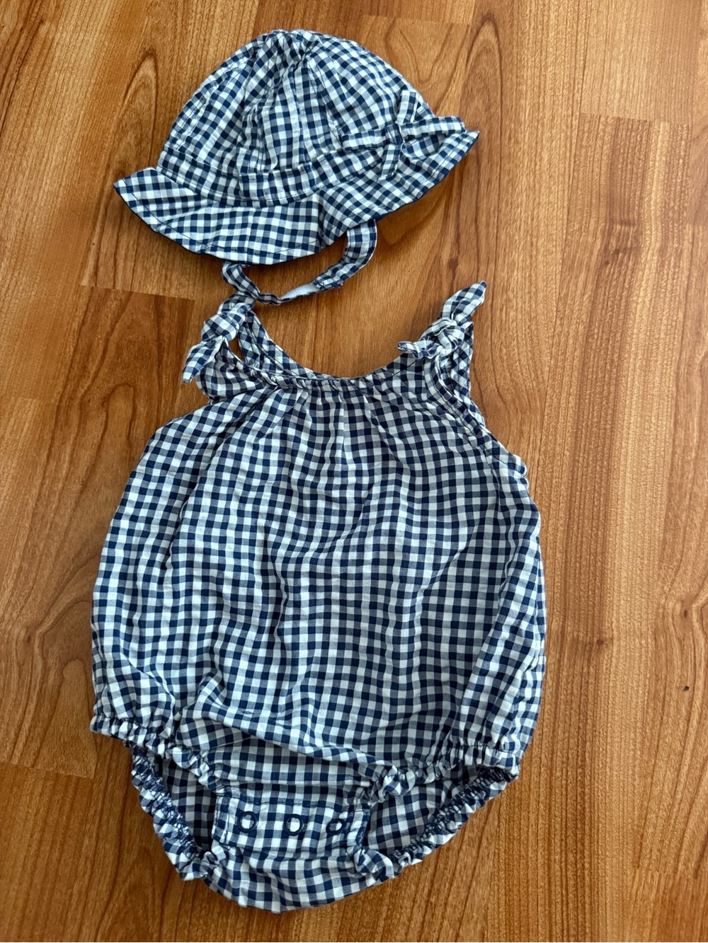 Carter's Navy & White Gingham Romper with Knot Straps